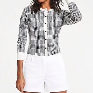 Ann Taylor Black and White Houndstooth Button Up Cardigan